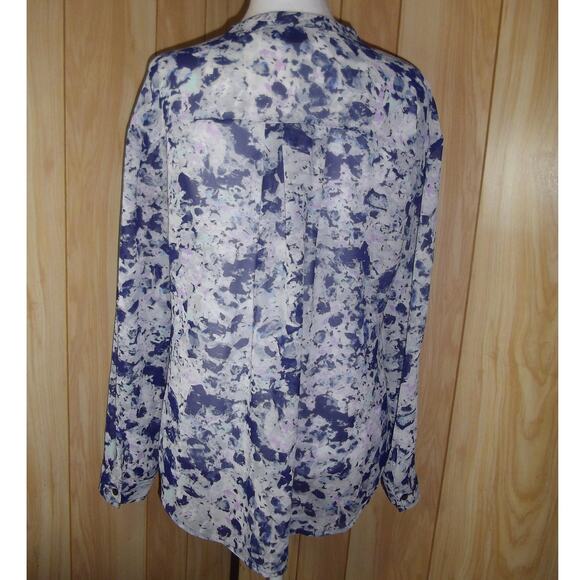 A New Approach Blue High Neck Long Sleeve Sheer Top L Petite - Picture 2 of 5